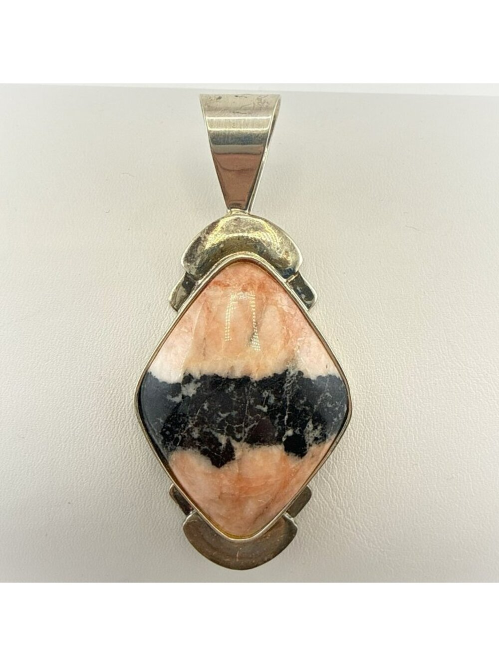 Jay King Pendant Black Pink Stone Chunky Geometric Artsy 30g Sterling Silver